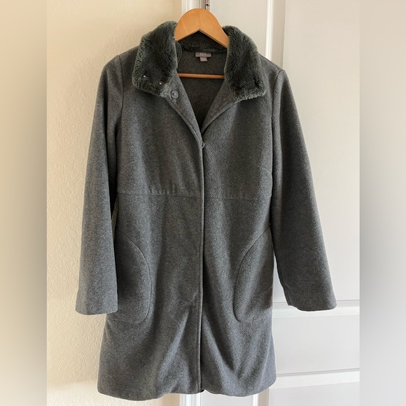 J. Jill Jackets & Blazers - J. Jill Gray Fleece Coat with Faux Fur Collar